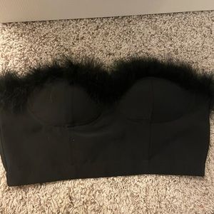 Women/ Juniors black feather boa crop top
